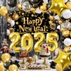 New Years Eve Decorations 2025 Black Gold Happy New Year Banner Backdrop Balloons Arch Kit for Men Women Carnival Foil Balloon Number 2025 New Year Christmas Party Favors Celebration Outdoor Supplies