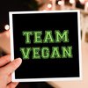 3dRose Greeting Cards - Team Vegan - pro veganism fun - green text in retro sporty college sports font on black - 12 Pack - Typography