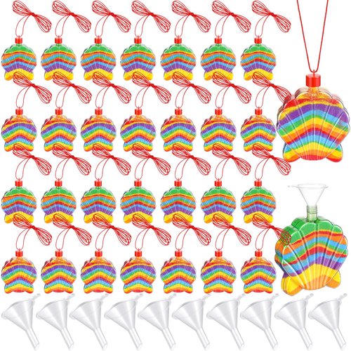 Tanlade 50 Pcs Shell Shaped Sand Art Bottle Necklaces, Sand Art Bulk for Crafts Create Your Own Sand Art for DIY Craft Making Classroom Activities Christmas Party Favors, Sand Not Include