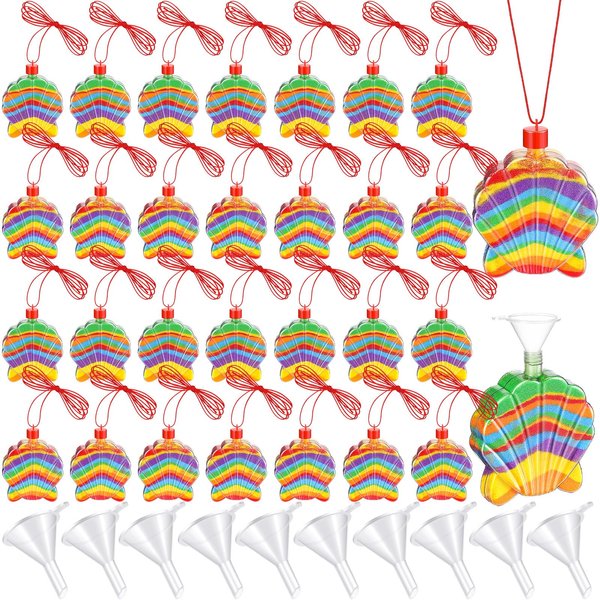 Tanlade 50 Pcs Shell Shaped Sand Art Bottle Necklaces, Sand Art Bulk for Crafts Create Your Own Sand Art for DIY Craft Making Classroom Activities Christmas Party Favors, Sand Not Include