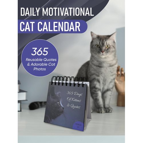Daily Motivational Cat Calendar – 365 Reusable Quotes & Adorable Cat Photos for Year-Round Positivity – Desk Flip Calendar for Cat Lovers, Cute Animal Enthusiasts, & Motivation Seekers