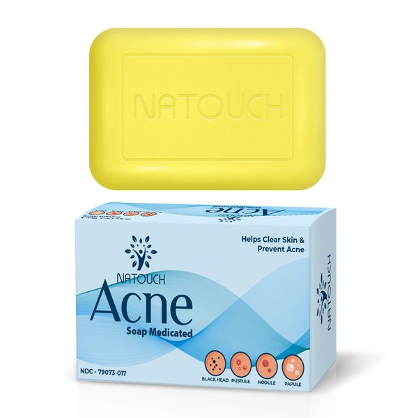 Natouch Acne Treatment Soap Bar, Antifungal Medicated Soap Bar, Acne Body Wash with Salicylic Acid, Acne Scars and Dark Spot Remover with Natural Essential Oil for Face, Body, Back, and Butt