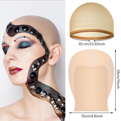 BOUBONI 2/4/6/8 Pack Halloween Bald Cap for Woman, Makeup Latex Bald Caps Nylon Bald Head Wig Cap for Halloween Party Adult (Thin, 2)