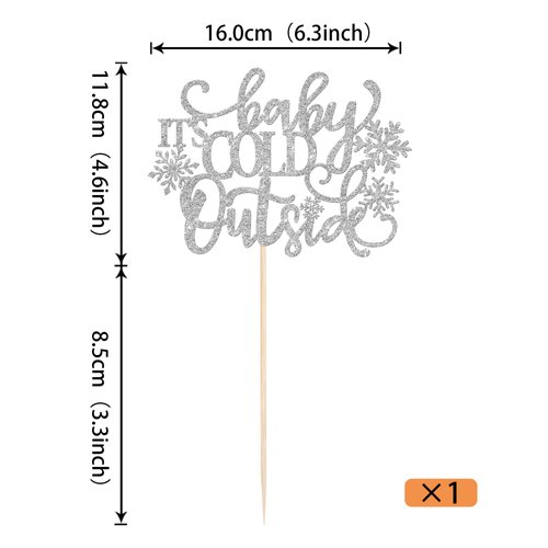 1 Pack Baby It's Cold Outside Cake Topper Glitter Winter Snowflake Baby Shower Cake Pick Decoration for Winter Snowflake Baby Shower Kids Birthday Party Supplies Silver