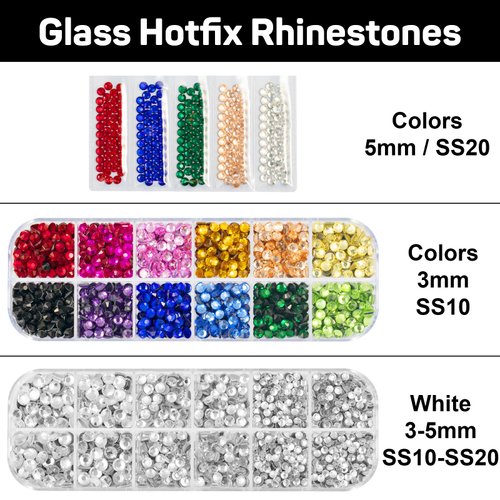 Bedazzler Kit with Rhinestones, Bedazzle Tool Gun, Hotfix Rhinestones Applicator for Clothing, Clothes, Fabric, Wood, Cardstock, Leather - 3400 Pcs Hot Fix Rhinestones 3mm 4mm 5mm SS10/SS16/SS20
