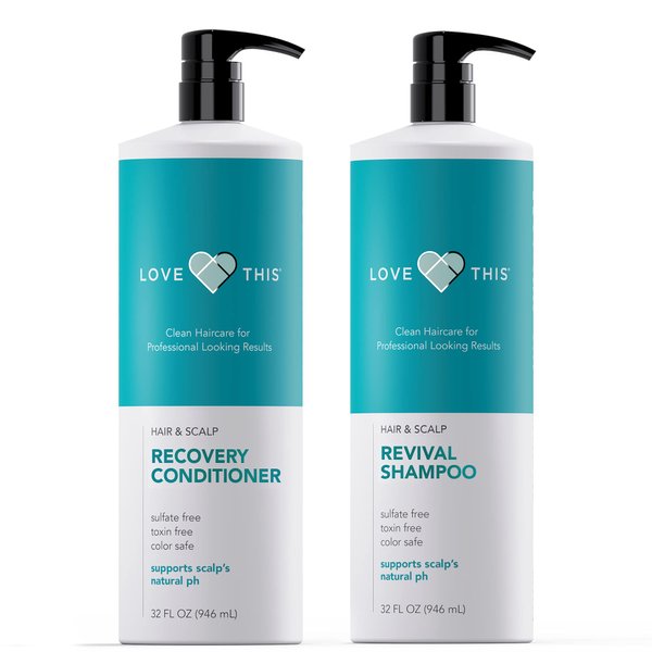 Love This – All Natural Shampoo and Conditioner Set Sulfate Free with Shea Butter, Keratin, Argan, Biotin and Zinc for Hair Growth and Thinning in Peppermint Scent | 32 Ounce (Oz)