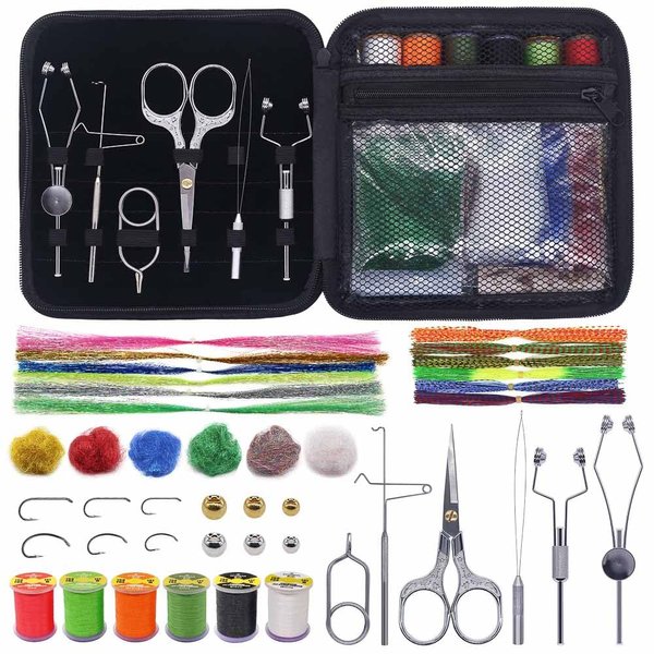 XFISHMAN Fly-Tying-Kit-with-Tools-Materials Fly-tieing-Starter-kit for Fly Fishing Lure Building jig Making Set