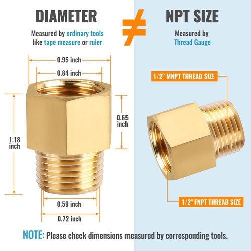 SUNGATOR Brass Pipe Fitting, 1/2" NPT Male Pipe x 1/2" NPT Female Pipe Brass Fitting Adapter, 1/2 Inch Male to 1/2 Inch Female Pipe Fitting Adapter, 1/2'' NPT Brass Pipe Extension Fittings, Pack of 4