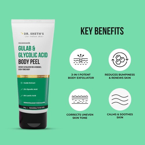 Dr. Sheth's Gulab & 2% Glycolic Acid Body Peel Exfoliating Peel for Tan | Men & Women | 100g