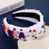 mokkia 4th of July Headband for Women American Flag Star Knotted Headbands Red White and Blue Rhinestone Crystal Top Knot Headbands Patriotic 4th of July Accessories Party Favors (American White)