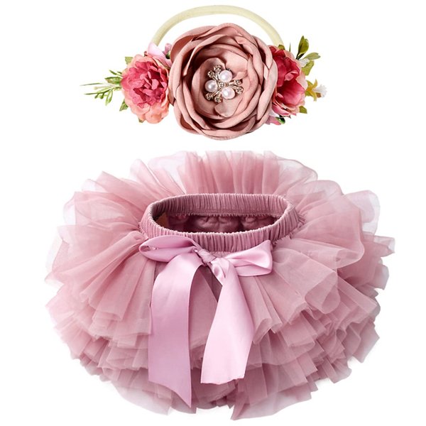 Toddle Tutu Skirt for Baby Girl with Diaper Cover, Soft Baby Fluffy Tutu Dress 0-6months with Set of 2 Flower Headband