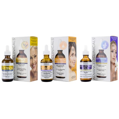 Advanced Clinicals Retinol Serum For Face + Hyaluronic Acid Serum + Vitamin C Serum Skincare Set | Face Serum For Women | Anti Aging Serums For Brightening, Firming, & Hydrating | 1.75 Fl Oz, 3pc Set