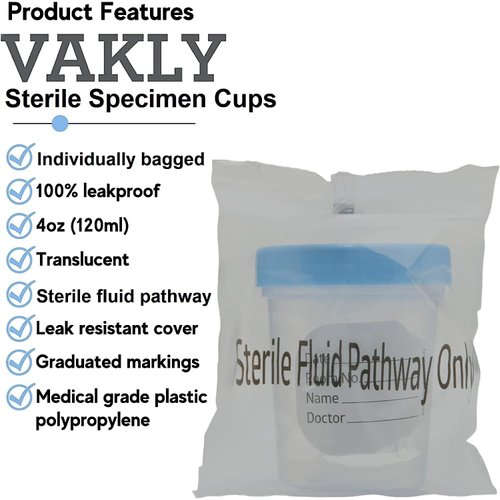 Sterile Specimen Cups Individually Bagged with Lids [3 Count] 4 oz Clear Urine Collection Cup with Leak Proof Screw On Covers - 4.5 Compacity Specimens Jars – for Safe Pee, Stool, Semen Sample Testing