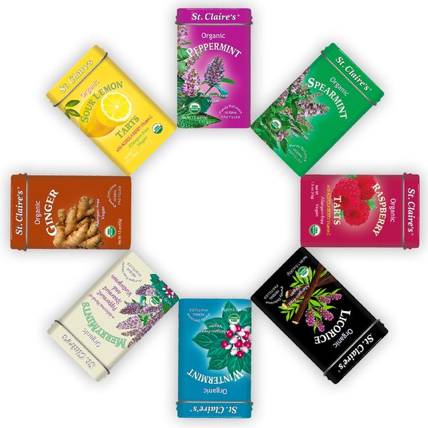 St. Claire's Organic Assorted Tin Sampler, 8 Flavors, 1.5 oz Tins (Pack of 8)