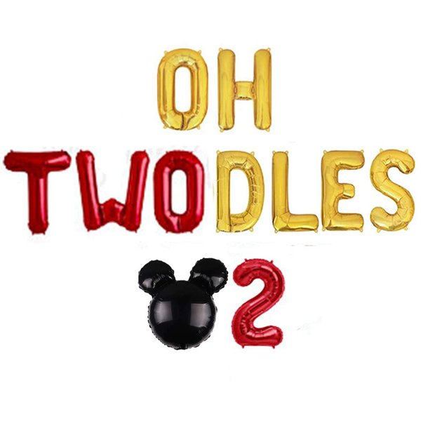 Oh Twodles Birthday Balloons, Red Oh Twodles Balloon Birthday Banner Mickey Mouse Party Supplies Number 2 Balloon for 2nd Second Boy Michkey Mouse Birthday Party Decoration 13PCS Kit of Geloar (Red)
