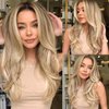 LONAI Blonde Wigs for Women 24" Long Natural Blonde Middle Part Layered Wig Synthetic Hair Wig for Daily Use Party Cosplay