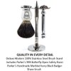 Parker 99R Shave Set - Includes Parker 99R Double Edge Butterfly Safety Razor, Black Badger Brush, Stainless Steel Shave Stand & 5 Blades
