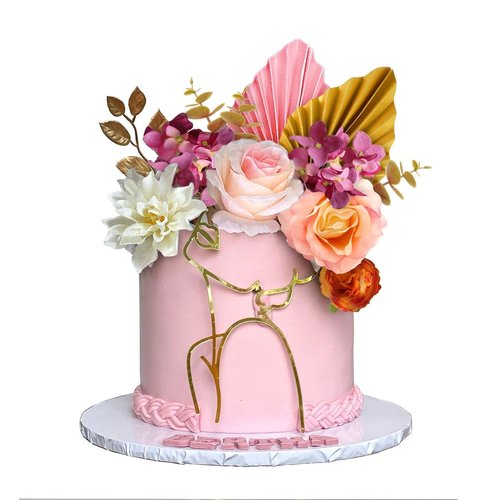 UFROMSKY Flower Boho Cake Toppers Butterfly Cake Décor Acrylic Minimalist Art Lady Face Cake Toppers with Palm Leaves Artificial Vintage Purple Pink Flowers for Women Birthday Wedding Party Supplies