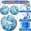 Lewtemi 12 Pcs 24 Inch 16 Inch Inflatable Glitter Beach Balls Clear Confetti Swimming Balls Jumbo Pool Balls for Outdoor(Blue)