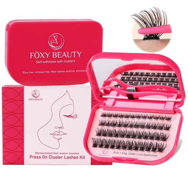 Self Adhesive Eyelashes - Lash Clusters Kit With Tweezers,False Eyelashes，10-16MM, Lashes Clusters,D Curl,Lash Extension Kit， Lash Case With Mirror,Eyelash Clusters ， Delicate & Wispy Lash