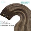 YoungSee Sew in Hair Extensions Real Human Hair Brown Balayage Weft Human Hair Extensions Dark Brown Fading to Caramel Blonde Mix Brown Balayage Sew in Real Hair Extensions for Women 20Inch 100G
