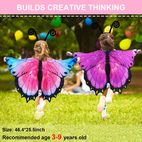 iROLEWIN Toddler Kids-Butterfly-Wings-Costume for Girls-Dress-up Mask Headband, Butterfly Dress Up Wings Halloween Party Favors (Pink)