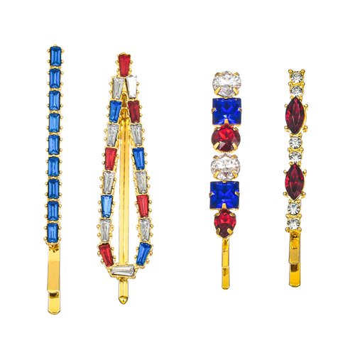 ZMNNOPPAB 4th of July Patriotic Hair Clips Rhinestone hair pin Water droplets, stars Crystal Red White and Blue USA Independence Day Hairpins Hair Accessories for Women Girl (Hairpin - Star)