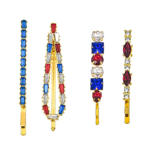 ZMNNOPPAB 4th of July Patriotic Hair Clips Rhinestone hair pin Water droplets, stars Crystal Red White and Blue USA Independence Day Hairpins Hair Accessories for Women Girl (Hairpin - Star)