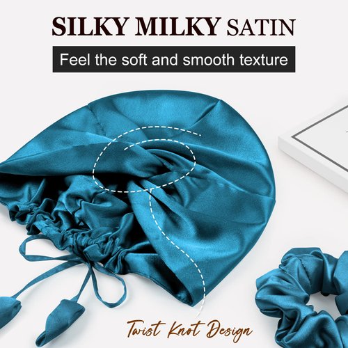 PARISBELLA Reversible Silky Satin Bonnet for Sleeping, Smooth As Silk Hair Wrap for Sleeping, Adjustable Satin Sleep Cap for Women, Stylish Turban for Curly Hair, Peacock Blue, Pack of 1