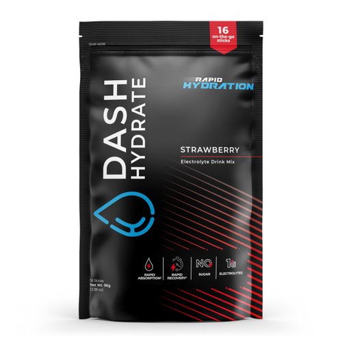 Dash Hydrate Rapid Hydration Electrolyte Drink Mix Packets | Rapid Absorption & Recovery with No Sugar | Activate Energy – Detoxify - Support |16 ct (Strawberry)