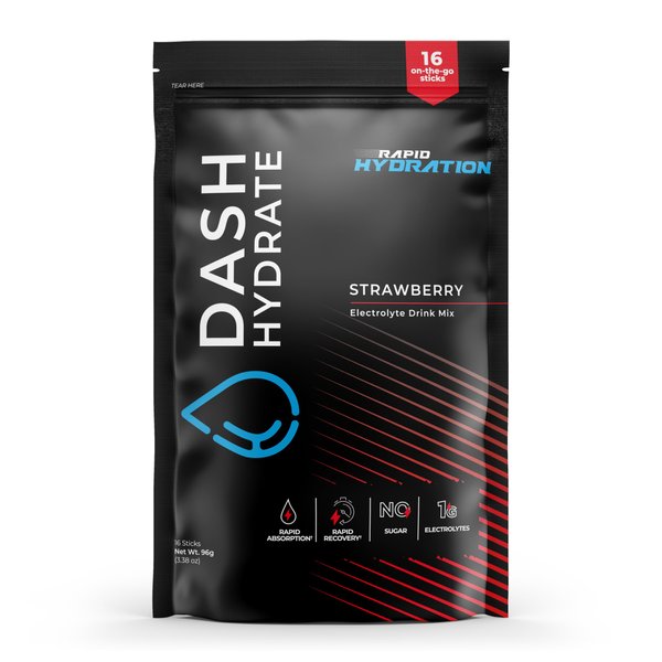 Dash Hydrate Rapid Hydration Electrolyte Drink Mix Packets | Rapid Absorption & Recovery with No Sugar | Activate Energy – Detoxify - Support |16 ct (Strawberry)