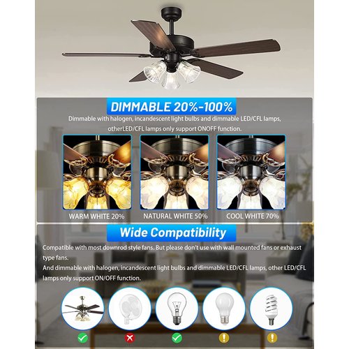 Universal UC9050T Ceiling Fan Remote Control Kit, Adjustable 3 Speed, Light Dimmer Wall Remote Switch, Compatible with UC9050T 53T 35T HD5 Neutral Wire is no Required. (with Receiver)