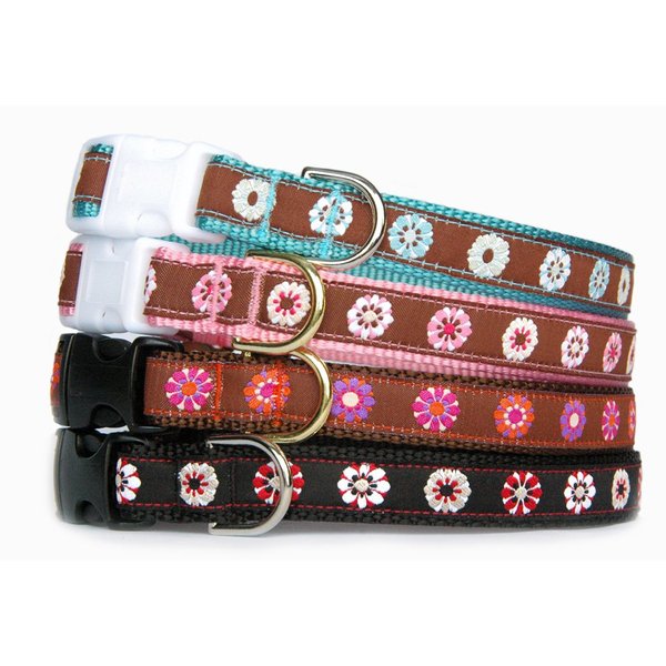 Dog Collar : 5/8" or 3/4" Wide mod Designer Flower Ribbon pet Collar Small Dog Medium Dog Turquoise Pink Brown Black boy Dog Girl Dog. Handcrafed and Made in USA.