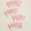 24 Pcs Square Press on French Tip Fake Nails Full Cover 3D Rhinestone Acrylic False Tips with Gems Sweet Pink Stick on Artificial Nails for Women Manicure Decorations