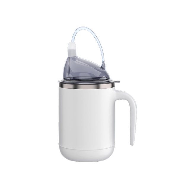 PILSAMAS Multifunctional Adult Sippy Cup for Elderly Spill Proof - Easy to Grasp Handles, Precise Liquid Control- 15oz Stainless Steel Sippy Cup with Straw, No Spill Cups for Elderly, Seniors