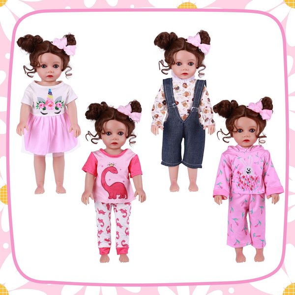 4 Set Reborn Baby Doll Clothes Set for 12-16 Inch Baby Dolls Dress Top Pants Set with a Hairpin for Newborn Girl, Pink