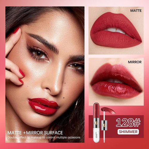 KQueenest Matte Liquid Lipstick with Clear Lip Gloss Mirror, Dual Ended Lip Color Long Lasting Non Sticky Lip Stain High-Pigment Burgundy Lip Stick Double Effect 24 Hour Superstay Lip Makeup
