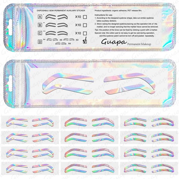 Airbrush Brows Shaping Guides Stickers, Rainbrow Eyebrow Tint Tape Stencils with High Arch/Medium Arch/Flat Brow Options (D-12Pairs per bag)