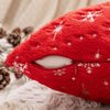 MIULEE Set of 2 Christmas Decorative Throw Pillow Covers Soft Faux Fur Pillow Cases Covers with Silver Snowflake Glitter Winter Pillowcases for Couch Sofa Bed Girls Room, 18 X 18 Inch, Red