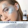 HOSAILY Silver Body Glitter Stick, Sparkling Holographic Sequins Glitter Gel, Body Shimmer Face Paint Glitter for Eye Hair Nail Lip, Chunky Glitter Makeup for Halloween Christmas Rave Festival
