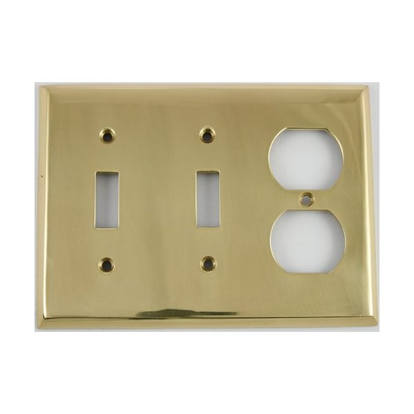 Polished Brass 3 Gang Plate - 2 Toggle 1 Duplex Outlet