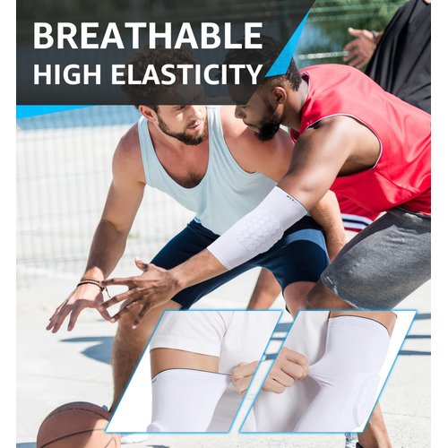 HiRui Elbow Pads, Basketball Baseball Elbow Brace Elbow Support Arm Compression Sleeve Collision Avoidance Elbow Pad for Volleyball Cycling Football Work Out, Women&Men(1Pair) (White, 2XL)