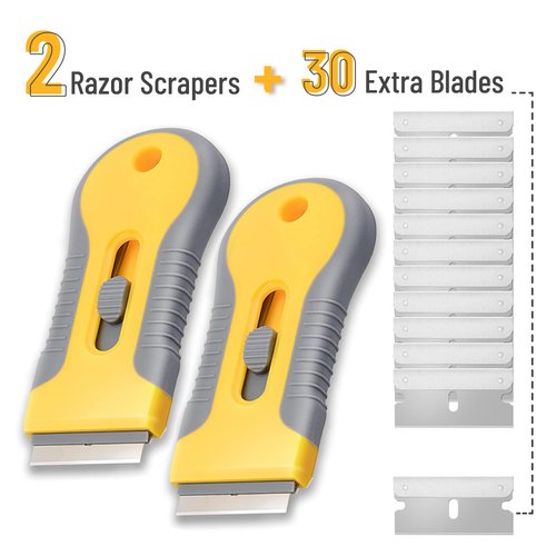 Bates- Razor Blade Scraper, 2 Pack, Razor Scraper Set with 30 Extra Blades, Razor Scraper, Window Scraper, Scraper Tool, Glass Scraper, Scraper Blades, Blade Scraper, Razor Blade Retractable.