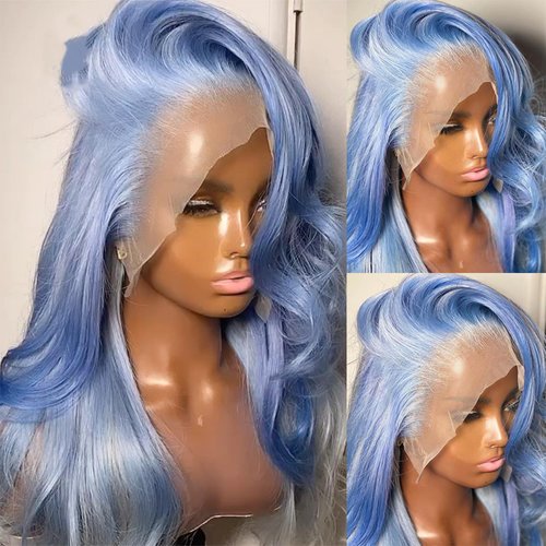 Msviki Lake Blue Body Wave Lace Front Wig Human Hair 180% Density Colored Human Hair Wigs For Women HD 13x4 Lace Frontal Wig Virgin Brazilian Hair 22 inches