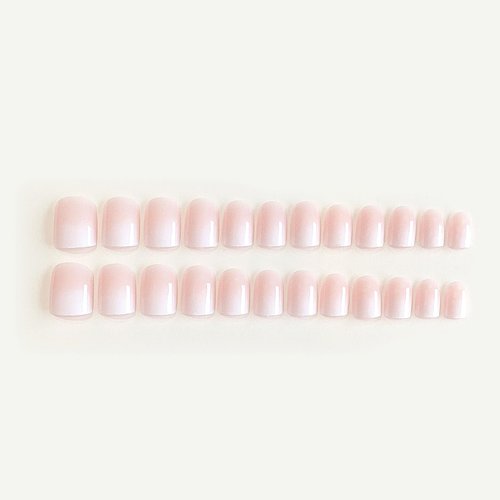 DANMANR Square Press on Nails Short Fake Nails French Acrylic Full Cover False Nails for Women and Girls 24PCS (White Pink)