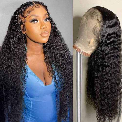 Sunelk Deep Wave Lace Front Wigs Human Hair for Women 13x4 HD Transparent Lace Frontal Wigs Human Hair Curly Glueless Wigs Pre Plucked with Baby Hair Wet and Wavy Lace Front Wigs 30 inch