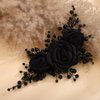 Kercisbeauty Sofe Chiffon Black Rose Flower Headband with Rhinestones Crystal Beads Women Girls Handmade Black Hair Jewelry Wedding Hair Piece