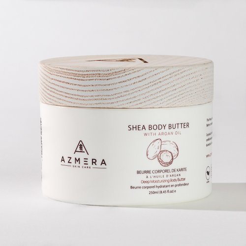 AZMERA Shea Body Butter for Women & Men – Fair-Trade, Organic Shea Butter & Pure Argan Oil Rich in Antioxidants & Vitamin E – Vegan, Raw Shea Butter from Africa Skin Care, Unscented, 8.82Oz