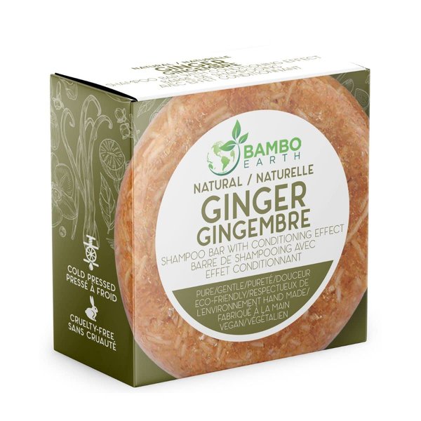 BAMBOEARTH Solid Shampoo Bar And Conditioner Effect Hair Soap – 100% Organic Shampoo Bars For Hair With All Natural Plant Based Essential Oils And Zero Waste Biodegradable Packaging (Ginger)