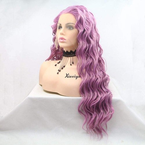 xiweiya 13x3 Lace Long Curly Hair Light Purple Lace Front Wigs Synthetic Curly Wigs Lavender Purple Wig Long Middle Part Daenerys Hair Cosplay Wigs